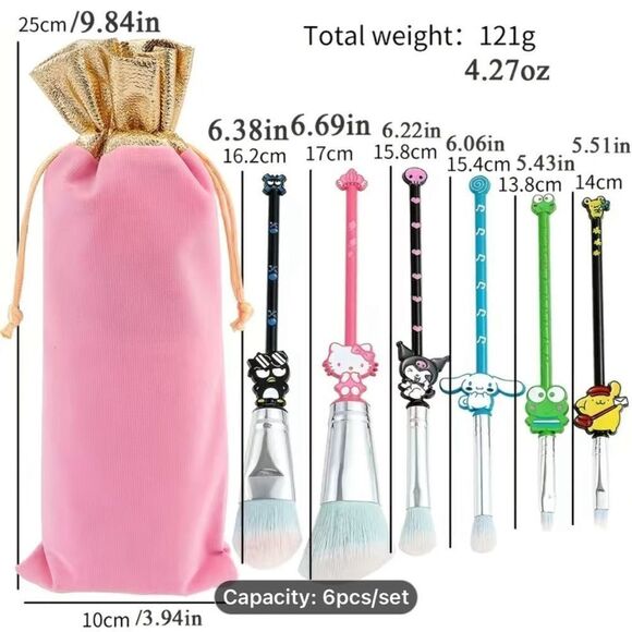 1 LEFT! Hello Kitty 6 Piece Makeup Brush Set w/ Bag - Picture 3 of 7
